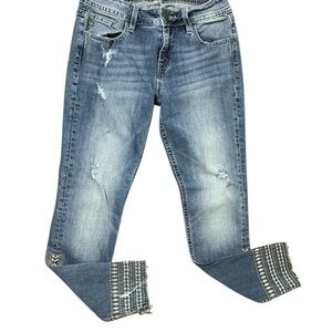Miss Me Blue Distressed Jeans with Embellished Ankle